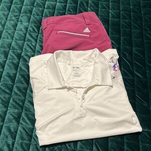 Adidas White Polo and Pink Pants Set